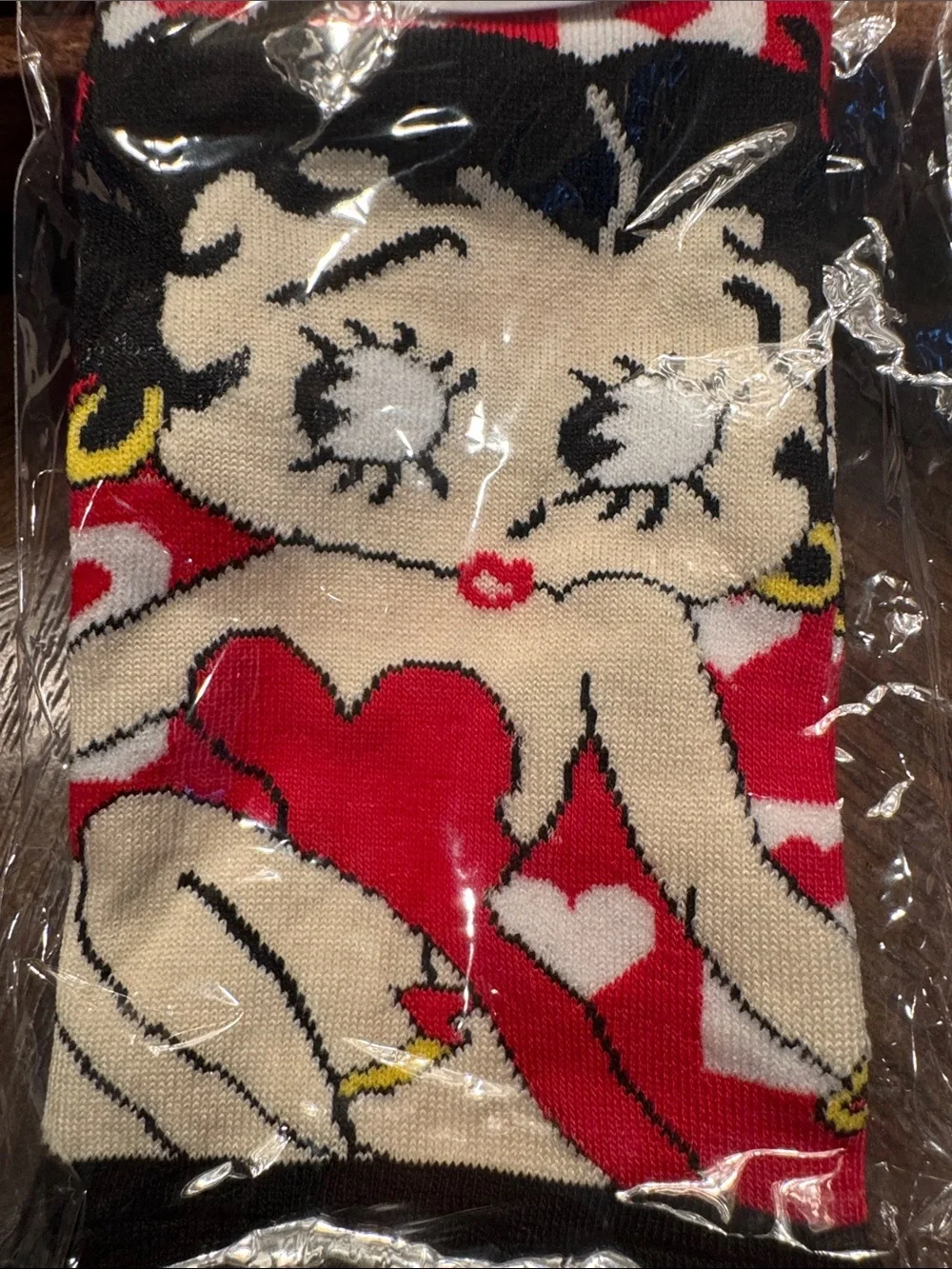 Betty Boop Red, Black & White Heart Crew Socks with Red Charm Bracelet